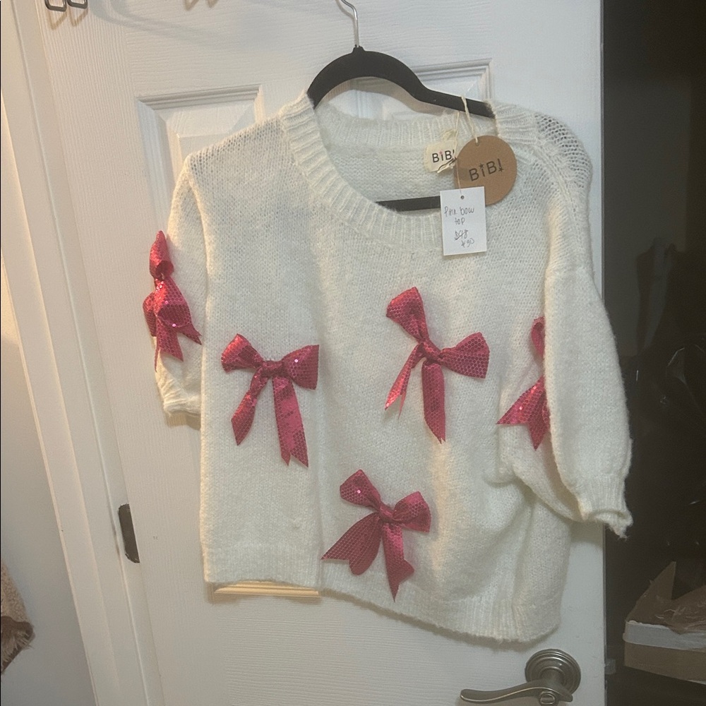 BiBi White Sweater with Pink Accents